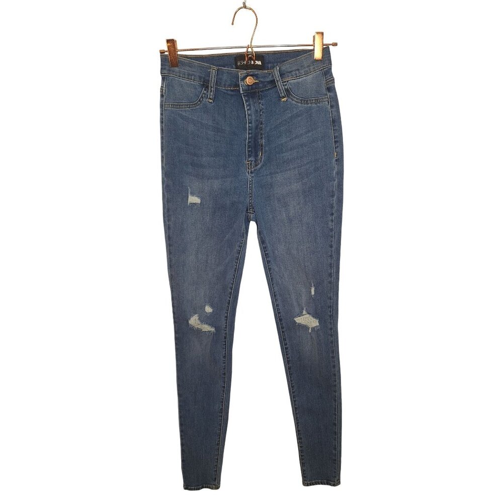 Fashion Nova Womens Distressed Skinny Jeans Size 11 Medium Wash